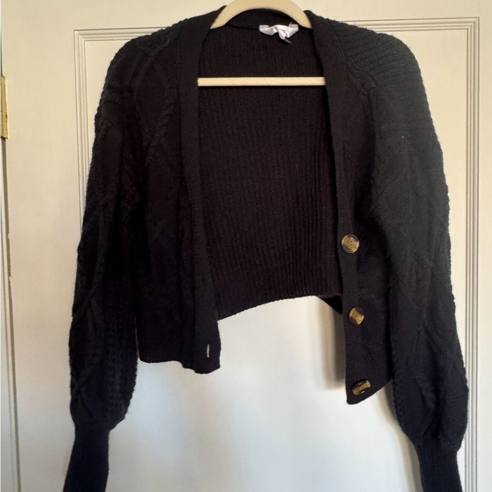 Black Cable Knit Cardigan Sweater